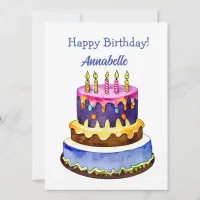 Blue and Purple Birthday Cake Flat Card