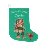 Cheeky Christmas Troll and Tree Delight  Large Christmas Stocking