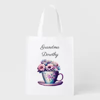 Personalized Pretty Flowers in Teacup China Grocery Bag