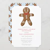 Blue Gingerbread Man Cookie Exchange Christmas Invitation