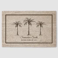 Elegant Tropical Coconut Palm Trees Personalized Fiber Doormat