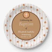 Terracotta Stripe Pattern Wreath Autumn Baptism Paper Plates