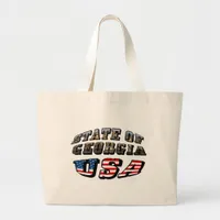State of Georgia and USA Flag Text Large Tote Bag