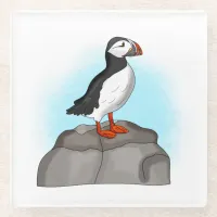 Cute Hand drawn Puffin Glass Coaster