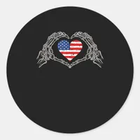 Skeleton Hand Heart 4th Of American Flag Patriotic Classic Round Sticker