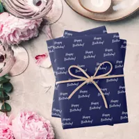 Birthday navy blue white wrapping paper sheets