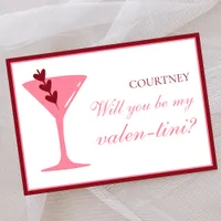 Personalized Martini Galentine's Day Red and Pink Card