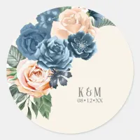 Roses Blue/Peach Wedding ID584 Classic Round Sticker