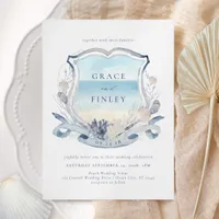 Elegant Watercolor Beach Wedding Crest Invitation