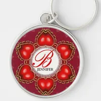 Double Hearts Love Monogram Name Keychain