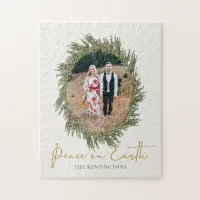 Elegant Rustic Christmas Wreath Holiday Photo Jigsaw Puzzle