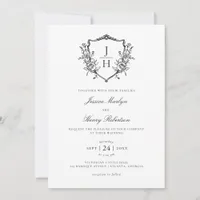 Elegant French Roses Floral Crest Wedding  Invitation