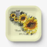 Yellow Sunflowers in a Row Garden Wedding Paper Plates