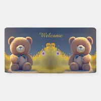 Teddy bear in a meadow, cute baby shower  banner