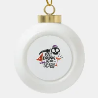 Eat Drink And Be Scary Vintage Graphic Ceramic Ball Christmas Ornament