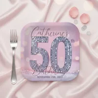 Glam Pink and Silver Sequin 50th Birthday Party  Paper Plates