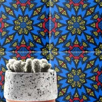 Blue Red Yellow African Ethnic Geometric Pattern Ceramic Tile