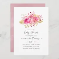 Pink and Gold Tropical Floral Baby Shower Invitation