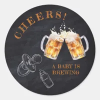 Rustic Black Chalkboard Beer Diaper Party Classic Round Sticker