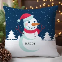 Cute Personalized Snowman Christmas Throw Pillow