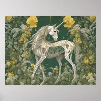 Unicorn Skeleton in the Yellow Flowers Poster