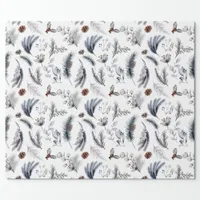 Classic Winter White Rustic Watercolor Botanicals Wrapping Paper