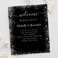 Wedding timeline program black silver white flyer