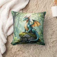 Whimsical Dragon on Ancient Stone Throw Pillow