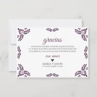 Talavera Purple Floral Minimalist Spanish Wedding Thank You Card