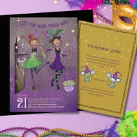 Fancy Mardi Gras Dancing Girls Party Purple Invitation