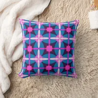 Retro Geometric Pink, Purple and Blue Grocery Bag Throw Pillow
