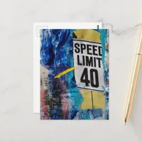 Speed Limit 40 mixed media collage Postcard