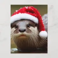 Otter Santa Hat Adorable Postcard