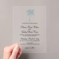 Dusty Blue Tropical Palm Tree Wedding Invitations