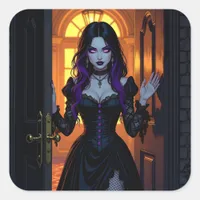 A Black and Purple Witch | Halloween Square Sticker
