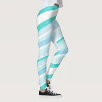 Blue and Teal Striped Abstract Leggings