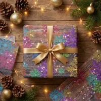 Rustic Wood Colorful Glitter Snowflakes Christmas Tissue Paper