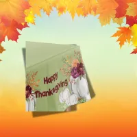 Simple White Pumpkin & Floral Thanksgiving Medium  Tablecloth