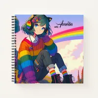 LGBTQIA+ Anime Girl Lesbian Pride Personalized Notebook