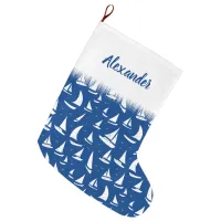 Nautical Sailing Boats and Yachts White on Blue Large Christmas Stocking