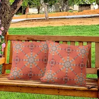 Red Orange Grey Ethnic Bohemian Folk Art Pattern Outdoor Pillow