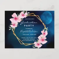 Blue pink florals  graduation party invitation postcard