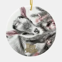 Baby Goat Christmas 5 and YOUR PHOTO Ceramic Ornament