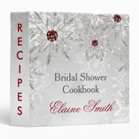 silver  red snowflakes bridal shower recipe book 3 ring binder