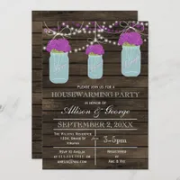 Barn wood mason jars rustic housewarming invitation