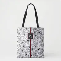 Hand Drawn Floral White Black Pattern and Monogram Tote Bag