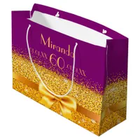 60th birthday purple gold name elegant large gift bag