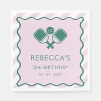 Pink Green Retro Pickleball 30th Birthday Napkins