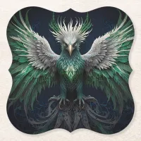 Majestic Green & White Phoenix Bird  Paper Coaster