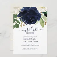 Bridal Shower Watercolor Bouquet Navy Blue Invitation